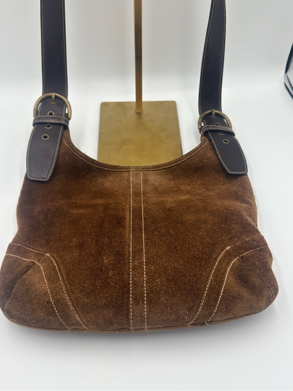 Coach Vintage Brown Suede Shoulder/Crossbody Bag Dark Leather Strap - Late 1990s